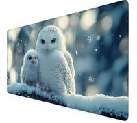 Gaming Mouse Pad White Desk Mat Large 39.3x19.6in Owl Mouse Mat, Extended Waterproof Mousepad, With Anti-Slip Rubber Base Stitched Edges Mousemat for Gaming Office Home Desk Decor, Gifts Men F1-87