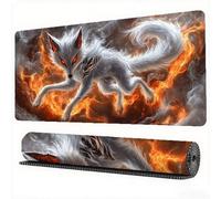 Gaming Mouse Pad White Fox Mouse Mat 31.5x11.8in Desk Mat Large Extended XXL Mousepad with Stitched Edges and Anti Slip Rubber Base Desk Accessories for Computer, Gaming Room, Gifts for Men, Model309