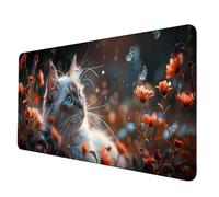 Gaming Mouse Pad White Mouse Mat Cat Desk Mat Large 80 x 40 cm, Waterproof Mousepad with Stitched Edge, Anti-Slip Rubber Base Desk Pad Computer Accessories for PC, Laptop Office/Gaming -hjw2506OI