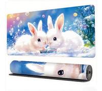 Gaming Mouse Pad White Rabbit Mouse Mat 27.6x11.8in Desk Mat Large Extended XXL Mousepad with Stitched Edges and Anti Slip Rubber Base Desk Accessories for Computer Gaming Room Gifts for Men, Model492