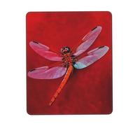 Gaming Mouse Pad with Non-Slip Rubber Base Mousepad Ultra-Smooth Comfortable Mouse Mat Washable Mousepads Dragonfly on Red Background Desk Mat Wristing Pad for Office Desk Accessories 10 x 12 inch