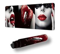 Gaming Mouse Pad Woman Desk Mat Large 55.1x23.6 inch Red Lips Mouse Mat, Extended Waterproof Mousepad with Anti-Slip Rubber Base Stitched Edges Keyboard Desk Pad for Home Office Decor, Gifts S-12024