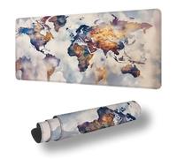 Gaming Mouse Pad World Map Desk Mat Large 23.6x11.8 inch Abstract Mouse Mat, Extended Waterproof Mousepad with Anti-Slip Rubber Base Stitched Edges Keyboard Desk Pad for Home Office Decor Gifts S-4449