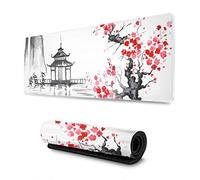 Gaming Mouse Pad XL Japanese Painting Cherry Blossom Extended Large Mouse Pad Long Desk Mat with Stitched Edges 80x30cm