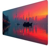 Gaming Mouse Pad XXL 1000x500mm Red Mouse Pad City Desk Mat Large, Non-Slip Rubber Base with Stitched Edges Computer Keyboard Mat, Desk Accessories for Men, PC, Laptop, Home, Office, Decor Gifts i3115