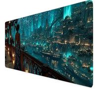 Gaming Mouse Pad XXL 1200x600mm Lake Blue Mouse Pad Night View Desk Mat Large, Non-Slip Rubber Base with Stitched Edges Computer Keyboard Mat, Desk Accessories for Men, PC, Laptop, Home, Office c1331