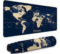 Gaming Mouse Pad XXL 23.6 x 11.8 inch, Large Mouse MatBlue Extended Desk Mat, Keyboard Mousepad World Map, with Anti-Slip Rubber Base Stitched Edges Desk Pad for Home Office Decor, Gifts Women C-2831