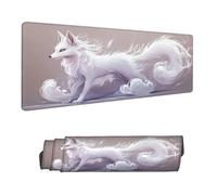 Gaming Mouse Pad XXL 35.4 x 11.8 inch, Large Mouse Mat White Office Desk Accessories, Extended Desk Mat with Anti-Slip Rubber Base Stitched Edges Keyboard Mousepad for Home Office Decor, Fox H-7858