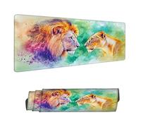 Gaming Mouse Pad XXL 39.4 x 19.7 inch, Large Mouse Mat Color Office Desk Accessories, Extended Desk Mat with Anti-Slip Rubber Base Stitched Edges Keyboard Mousepad for Home Office Decor, Lion H-1543