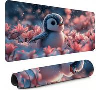 Gaming Mouse Pad XXL 39.4 x 19.7 inch, Large Mouse MatFlower Extended Desk Mat, Keyboard Mousepad Penguin, with Anti-Slip Rubber Base Stitched Edges Desk Pad for Home Office Decor, Gifts Women C-202