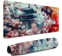 Gaming Mouse Pad XXL 39.4 x 19.7 inch, Large Mouse MatJapan Extended Desk Mat, Keyboard Mousepad Geisha, with Anti-Slip Rubber Base Stitched Edges Desk Pad for Home Office Decor, Gifts Women C-2008