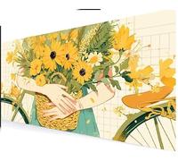 Gaming Mouse Pad XXL Large Desk Mat 900x400x3 mm Extended Computer Mouse (Yellow flowers) Mat with Stitched Edges, Non-Slip Rubber Base, Waterproof Smooth Surface for PC Gaming, Home Laptop Gifts V620