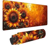 Gaming Mouse Pad Yellow, Large Mouse Mat 700x300x3 mm with Stitched Edges Desk Mat Sunflower, Extended XXL Mousepad with Non Slip Rubber Base Desk Pad for Home Office Accessories, Gifts for Men 1-O