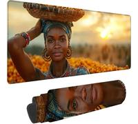Gaming Mouse Pad Yellow, Large Mouse Mat 900x300x3 mm with Stitched Edges Desk Mat African Woman, Extended XXL Mousepad with Non Slip Rubber Base Desk Pad for Home Office Decor, Gifts for Men B-P