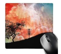 Gaming Mousepad Basket On A Hill Silhouette Of A Frisbee Disc Golf Basket Stitched Edges Desk Pad Anti-Slip Rubber Base Mouse Pad For Work Computer Home 25X30Cm