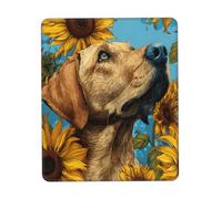 Gaming Mousepad for computer 20x18 cm Non-Slip Rubber Base Cute Mouse Mat for Laptop & Desktop Home Office Desk Accessories Office Supplies Dog under sunflowers