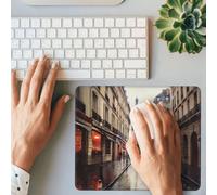 Gaming Mousepad Rainy Street in Paris Print Square Mouse Pad Soft Cute Computer Mouse Mat with Non-Slip Rubber Base Stitched Edge Mouse Pads for Desk Computers Laptop Office