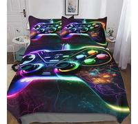 Gaming Neon Game controllers Bedding Set 3D Print Duvet Cover for Teens Boys And Girls Soft Microfiber with Zipper Closure Comforter Cover 3-Piece Quilt Cover Decorated Single (135x200cm)