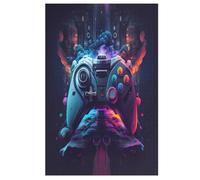 Gaming Neon Gamepad 1000 Piece Wooden Jigsaw Puzzle- Brain Teaser Game for Adults & Children Educational Activities Jigsaws Puzzles 78×53cm