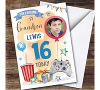 Gaming Online Gamer Photo Grandson 16th Teenager Boys Personalised Birthday Card - Personalised Birthday Card For 16th Birthday, Custom Birthday Card