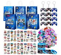 Gaming Party Bag Fillers 96PCS Video Game Party Favours Black Party Bags Keychain Luminous Tattoo Sticker Silicone Bracelet Stamps Gamer Birthday Party Supplies Pinata Goodie Bag Fillers for Kids Boys