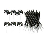 Gaming Party Candle Set - Black Glitter Birthday Candles with Gaming Theme Cake Picks & Holders - Cake Topper Decoration Kit for Kids & Teen Gaming Parties - AMZ029