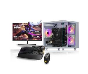Gaming PC 24" 165Hz Bundle AMD Ryzen 5 5600 Processor Nvidia RTX 3050 6GB Graphics Card - 16GB 3200MHz Ram - 1TB NVMe SSD - 550W PSU - Windows 11 - WiFi - Mini Nem 3 white - Asus TUF K1 & M3