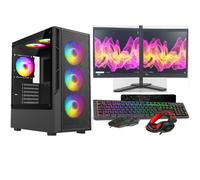 Gaming PC Dual Bundle, AMD Ryzen 5 4500, RTX 3050 6GB Graphics, 16GB RAM, 1TB HDD, WiFi, Windows 11, Black 6 Fan RGB Case, 2x22" Monitor Dual