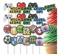 Gaming & Pixel Icons Cupcake Toppers Set - 24pc - Birthday Celebration Cupcake & Cake Decorations