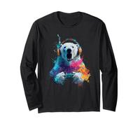 Gaming Polar Bear Colorful Headset Art Gamer Polar Bear Long Sleeve T-Shirt