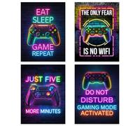 Gaming Posters Set of 4, Cool Neon Gaming Room Decor, Unframed Video Game Canvas Wall Art Funny Painting Prints for Teen Boys Bedroom Playroom Dorms Game Room Accessories Home Decoration, 12"x8"