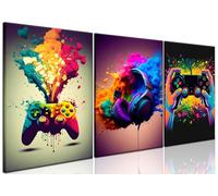 Gaming Room Decor Wall Art Set of 3 - Video Gaming Controller Gamer Wall Decor, Gaming Canvas Poster Room Decor for Boys Room Kids Game Room Bedroom 12x16 in Framed