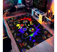 Gaming Rug Extra Large Rugs Living Room Kids Boys Neon Dazzling Graffiti Gamepad Cyber Video Game Controller Starry Sky Non-slip Mat for Bedroom Kitchen Fluffy Machine Washable Rug (Black,100x150cm)