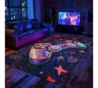 Gaming Rug Extra Large Rugs Living Room Kids Boys Neon Dazzling Graffiti Gamepad Cyber Video Game Controller Starry Sky Non-slip Mat for Bedroom Kitchen Fluffy Machine Washable Rug (Pink,160x200cm)