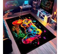 Gaming Rug Extra Large Rugs Living Room Kids Boys Neon Dazzling Graffiti Gamepad Cyber Video Game Controller Starry Sky Non-slip Mat for Bedroom Kitchen Fluffy Machine Washable Rug (Green,140x200cm)