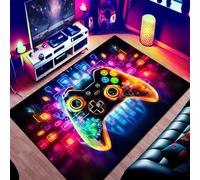 Gaming Rug Extra Large Rugs Living Room Kids Boys Neon Dazzling Graffiti Gamepad Cyber Video Game Controller Starry Sky Non-slip Mat for Bedroom Kitchen Fluffy Machine Washable Rug (Blue,100x150cm)