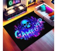 Gaming Rug Extra Large Rugs Living Room Kids Boys Neon Dazzling Graffiti Gamepad Cyber Video Game Controller Starry Sky Non-slip Mat for Bedroom Kitchen Fluffy Machine Washable Rug (Grey,100x120cm)