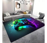 Gaming Rug for Living Room, 80x150cm 3D Abstract Green Blue Purple Game Controller, Cool Boys Game Room Floor Carpet, Teenager Indoor Decor Gaming Mat, Non-Slip Soft Washable Carpet for Kids Room