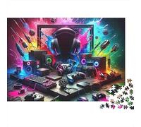 Gaming Setup Essentials 1000 Pieces Puzzles Beautiful View Neon Gaming Setup Decoration Puzzle Decompression Jigsaw for Men And Women Challenging Puzzles Jigsaw Puzzles for Adults 52x38cm/1000pcs