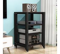 Gaming Shelf Record Player Stand Stereo Stand Audio Rack CD DVD Display Cabinet AV Media Stand Corner Shelf with Wooden Shelves for Projector PS5 DVD Player Game Console Cable Box.(Black,60x