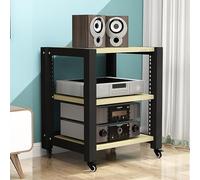 Gaming Shelf Record Player Stand Stereo Stand Audio Rack CD DVD Display Cabinet AV Media Stand Corner Shelf with Wooden Shelves for Projector PS5 DVD Player Game Console Cable Box.(Yellow,60