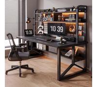 Gaming Table, Rectangle Wooden Gaming Table Modern Computer Desk, with Metal Frame and Storage Shelf Bookshelf Writing Desk for Home Office, Suitable for Home Office, Game Room
