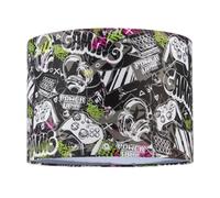 Gaming Themed Cotton Fabric Modern Lamp Shade in Black and Neon Green | 18cm x 25cm | Game Controller Headphones Keyboard Icons by Happy Homewares