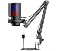 Gaming USB Microphone Featuring Noise Cancellation, Cardioid Pickup, Adjustable Gain Control, and RGB LIGHT Suitable for Various Devices (Black)