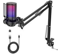 Gaming USB Microphone for PC，Podcast Microphone Kit for Streaming, Condenser Mic with Quick Mute, Boom Arm, Pop Filterm, RGB Indicator, Shock Mount, Rotate gain Button, Compatible with PS4/5/PC