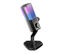 Gaming USB Microphone for PC, RGB gaming USB condenser with AI noise reduction and gain control for live streaming podcasting and vocal recording (Black)