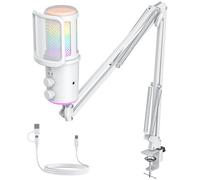 Gaming USB Microphone, Noise Cancellation Condenser Mic with Mute,Boom Arm Mic-Reverb Adjustment, Monitoring for Streaming, Podcasting, Discord, YouTube,PC, Computer, PS4, PS5, Mac-White