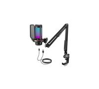 Gaming USB Microphone with Adjustable RGB Modes & Brightness, Condenser PC Mic with Boom Arm for Streaming Podcast Recording Studio Singing Youtube