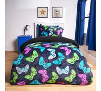 Gaming Waffle Sherpa Fleece Reversible Duvet Cover Bedding Set OHS Dark Navy Double