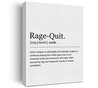 Gaming Wall Art Decor Rage Quit Definition Canvas Print with Funny Quote Framed Painting Picture for Home Wall & Tabletop Decor Gamer Gift
